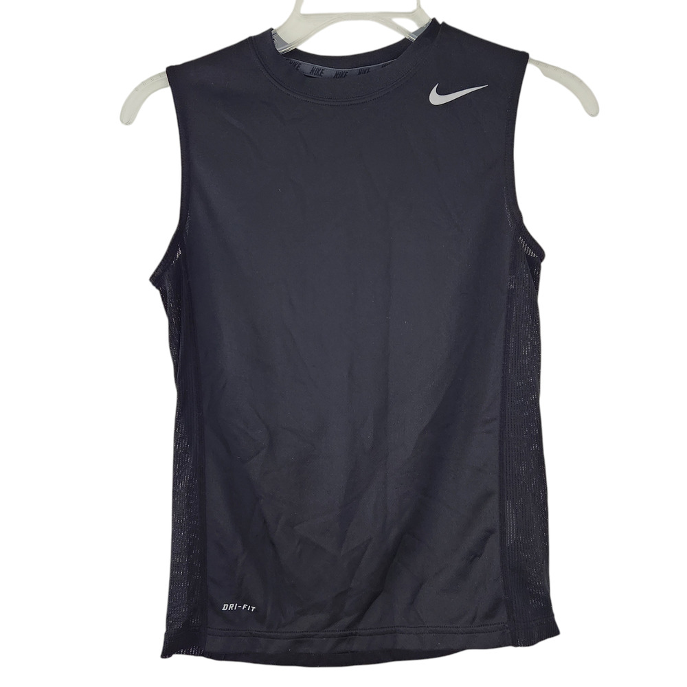 Nike Dri-Fit Tank Medium Mesh Inserts Kids Boys Black Sleeveless Shirt